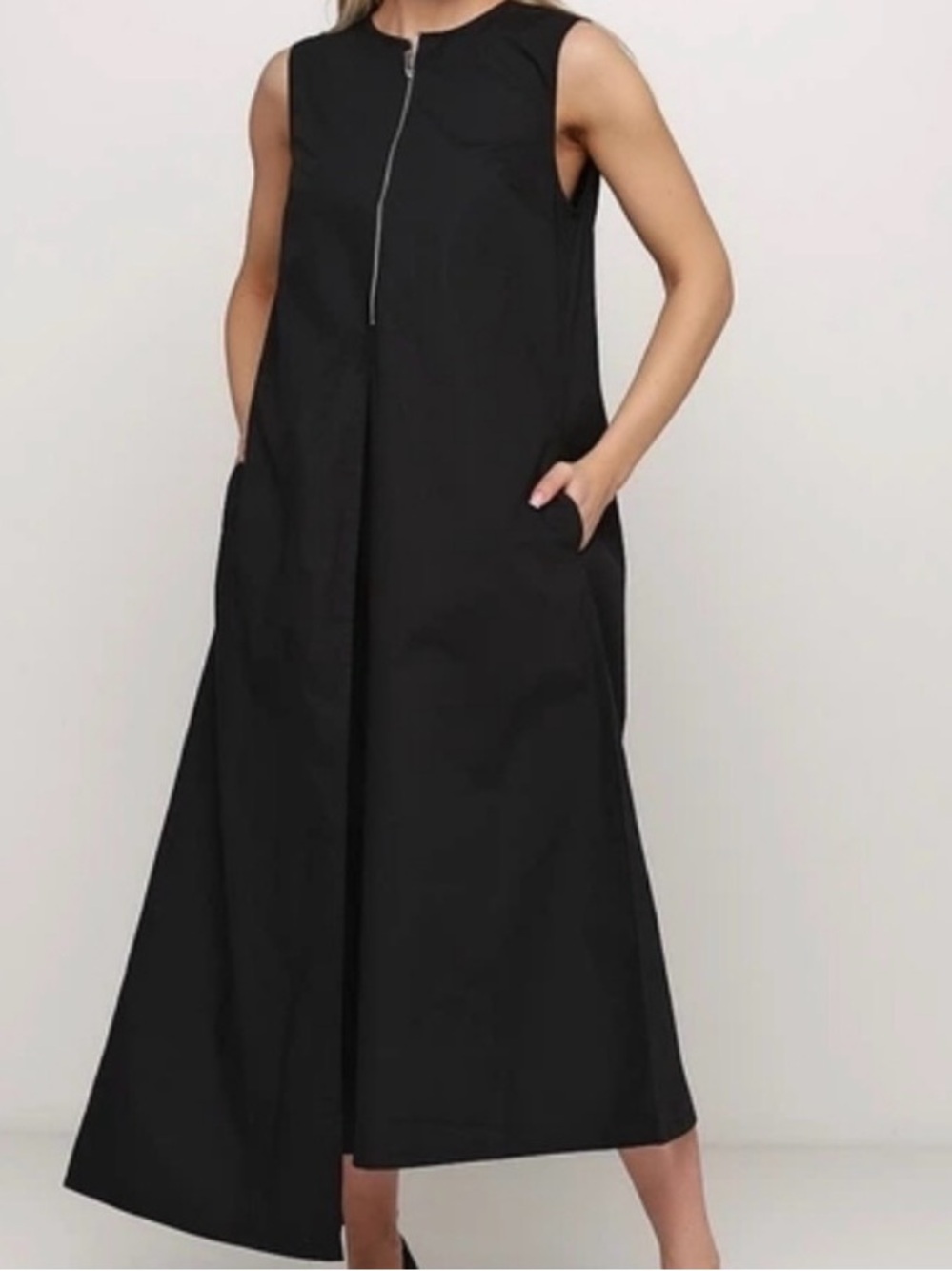 COS Black Sleeveless Zip-Front Maxi Poplin Dress
